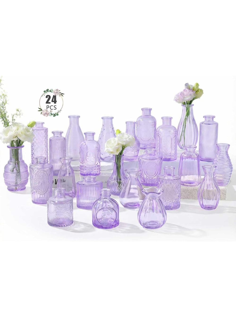 24-Piece Purple Glass Bud Vase Set - Home Accents